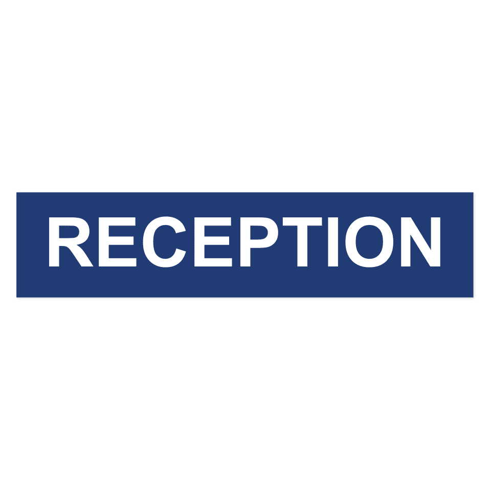 Reception-skylten har storleken 650x150mm och tillverkas i materialet Aluminium 0.7mm. Denna standardskylt kan anpassas så att du kan skapa din egen version av skylten.